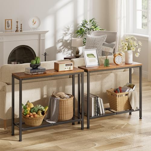 Console Table, 32" Sofa Table with Storage Shelf, Narrow Entryway Table, for Hallway, Behind The Couch, Living Room, Rustic Brown