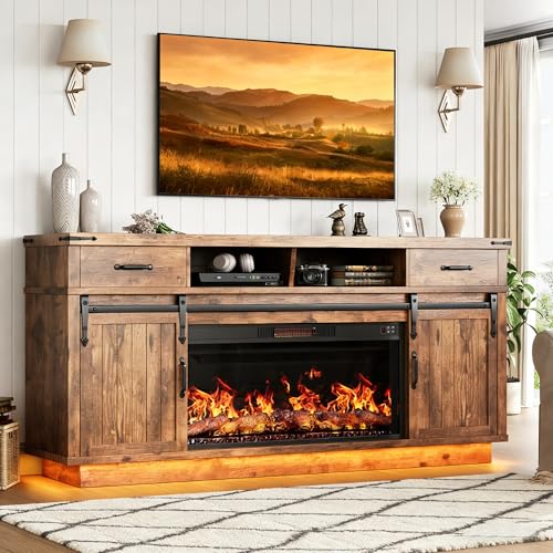 70'' Fireplace TV Stand with 36‘’ Electric Fireplace, view 2