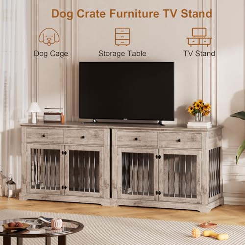 Large Dog Crate Furniture with 2 Drawers, 44 Inch Wooden Dog Kennel Indoor, view 5