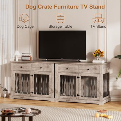 Large Dog Crate Furniture with 2 Drawers, 44 Inch Wooden Dog Kennel Indoor, view 5