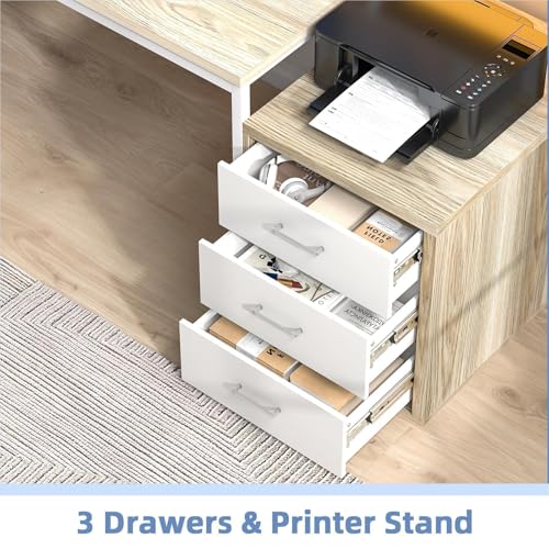 67" Home Office Desk with 3 Drawers and LED Lights, Walnut, view 6
