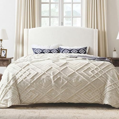 Soft Teddy Fabric Bed Frame Queen Size, Curved Headboard, White, view 2