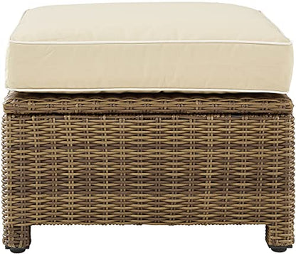 Bradenton Wicker Outdoor Ottoman Foot Rest for Patio, Deck, Porch, Brown with Sand Cushions