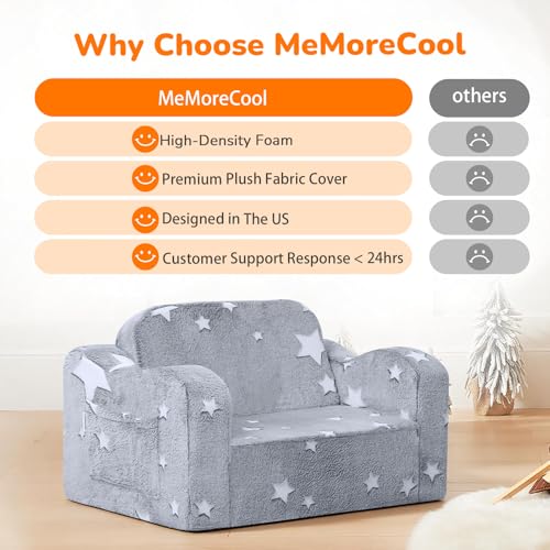 Glowing Star Kids Chair, 2-in-1 Foldable Kids Couch with Glow-in-the-Dark Star Design, Soft Foam Fold Out Lounger for Playroom and Reading, Washable Cover, Gift for Boys and Girls