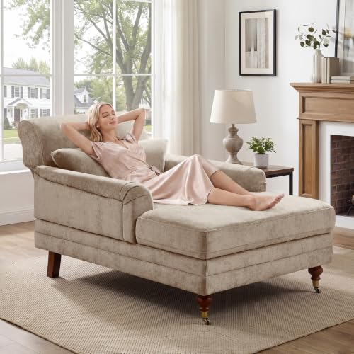59.45'' Chaise Lounge Chair with Adjustable Backrest, Chenille Camel, view 2