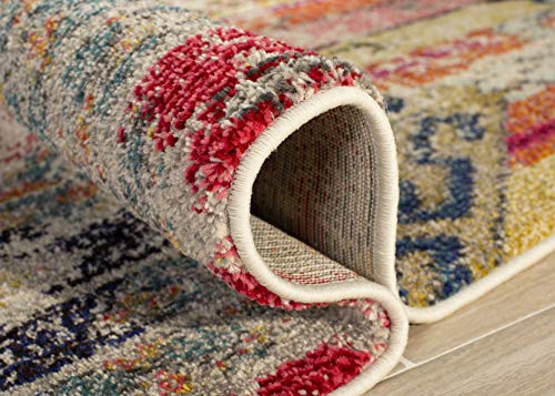 SAFAVIEH Monaco Collection Area Rug - 8' x 11', Light Grey & Multi, Boho Chic Tribal Distressed Design, Non-Shedding & Easy Care, Ideal for High Traffic Areas in Living Room, Bedroom (MNC222G)