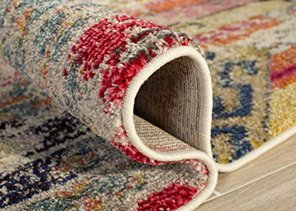 SAFAVIEH Monaco Collection Area Rug - 8' x 11', Light Grey & Multi, Boho Chic Tribal Distressed Design, Non-Shedding & Easy Care, Ideal for High Traffic Areas in Living Room, Bedroom (MNC222G)