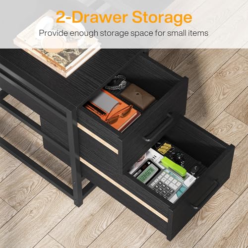 55 Inch Computer Desk with 2 Drawers and Storage Shelves, view 6