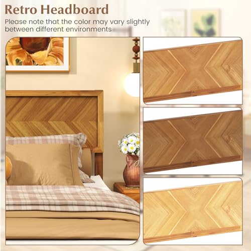 Wood Queen Bed Frame, Acacia Wooden Platform Bed Frame with Headboard, view 5