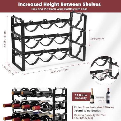 Stackable Countertop Wine Rack, 12 Wine Bottles Holder for Inside Cabinet, view 3