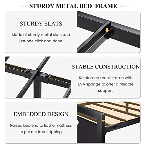 Heavy Duty Full Size Bed Frame with Modern Headboard, Black, view 4