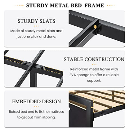 Heavy Duty Full Size Bed Frame with Modern Headboard, Black, view 4