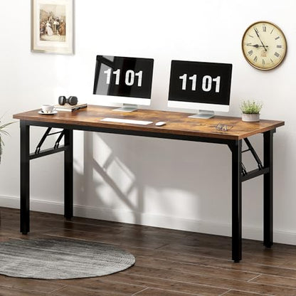 Folding Desk, 54 inch Large Computer Desk for Home Office, No Install Needed Study Student Writing Table Desk Workstation, Rustic Brown