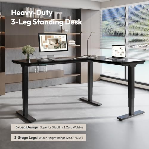 Triple Motor L-Shaped Standing Desk, 330 lbs, 71" x 47", Black, view 6
