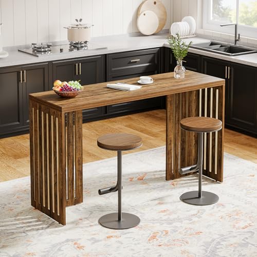 Tribesigns Bar Table, 63-Inch Counter Height Pub Table, Industrial Bar Height Table, Rectangular High Top Kitchen & Dining Counter Tables with Louvered Base for Narrow Space, Rustic Brown