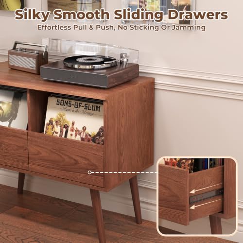Mid Century Modern Record Player Stand with Vinyl Storage, Brown, view 4