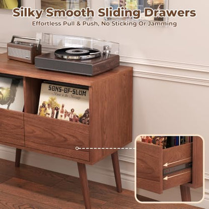 Mid Century Modern Record Player Stand with Vinyl Storage, Brown, view 4