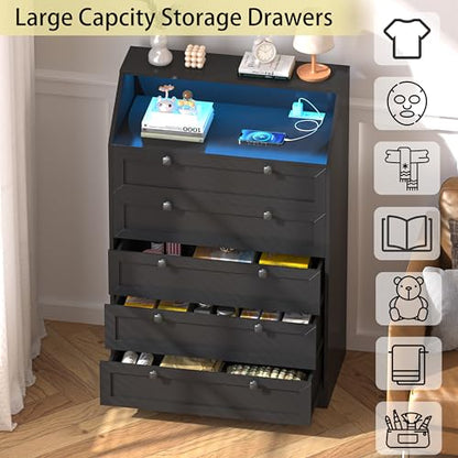 Black Dresser Tall 5 Drawer Dresser for Bedroom, view 7
