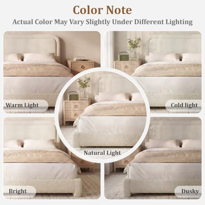 Boucle Queen Size Bed Frame with Adjustable Headboard, view 6