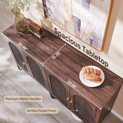 61.75" W Modern Arched Sideboard Buffet Cabinet with Storage, Brown, view 6