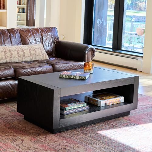 Maven Lane Artemis Coffee Table – 18 Inch Rectangle Table with Storage – Black Solid Wood – Ideal for Living Room and Lounge