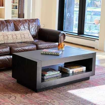 Maven Lane Artemis Coffee Table – 18 Inch Rectangle Table with Storage – Black Solid Wood – Ideal for Living Room and Lounge