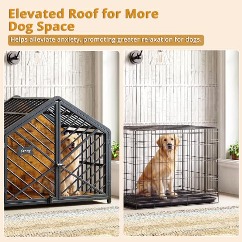 35.4" Dog Crate Furniture with Roof-Shape Frame for Large Dogs, view 7