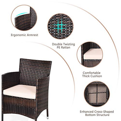3 Piece Patio Set Wicker Rattan Furniture Set Outdoor Rattan Conversation Set with Coffee Table Chairs & Thick Cushions Bistro Sets for Patio Garden Lawn Backyard Pool