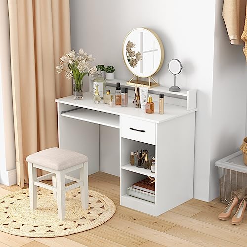 White Desk with Drawer & Keyboard Tray, view 5