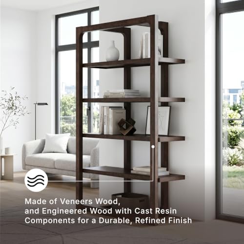 Signature Design by Ashley Breckington 76" Bookcase, 48-Inch Open Etagere Bookshelf, Hardwood Solids, Oak Veneer, and MDF Substrates, Display Shelving for Living Room and Home Office, Dark Brown