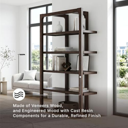 Signature Design by Ashley Breckington 76" Bookcase, 48-Inch Open Etagere Bookshelf, Hardwood Solids, Oak Veneer, and MDF Substrates, Display Shelving for Living Room and Home Office, Dark Brown