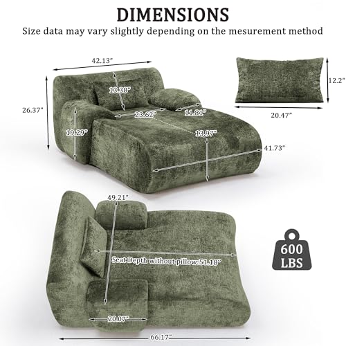 66 Inches Oversized Chaise Lounge Indoor with Lumbar Pillow, view 3