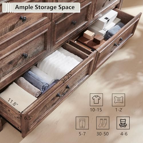 Farmhouse 61" Wide 8 Drawers Dresser for Bedroom, Light Brown, view 4
