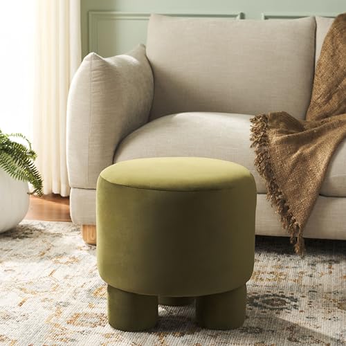 SAFAVIEH Home Collection Naref Olive Green Velvet Round Ottoman