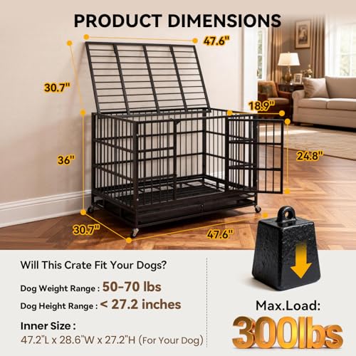 48-Inch Heavy Duty Dog Crate for Large Dogs, view 3