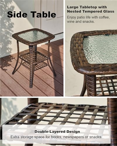 Luxury Outdoor Patio Furniture Set with 6-Inch Thick Cushions, High Back Wicker Swivel Rocker Chairs, 3 Pcs All Weather Chairs Set for Small Porch, Deck and Sunroom, Blue (V3)