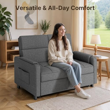 Convertible Sofa Bed, Modern Couch Bed & Small Loveseat Sleeper, 5-Position Adjustable Futon Sofa for Living Room, Apartment, Guest Room, Grey