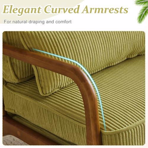 Upgraded Premium Corduroy Accent Chair,Upholstered Arm Chair,Solid Wood Comfy Reading Chair with Pillow, Mid Century Modern Chairs for Living Room,Bedroom,Guest Room,Green