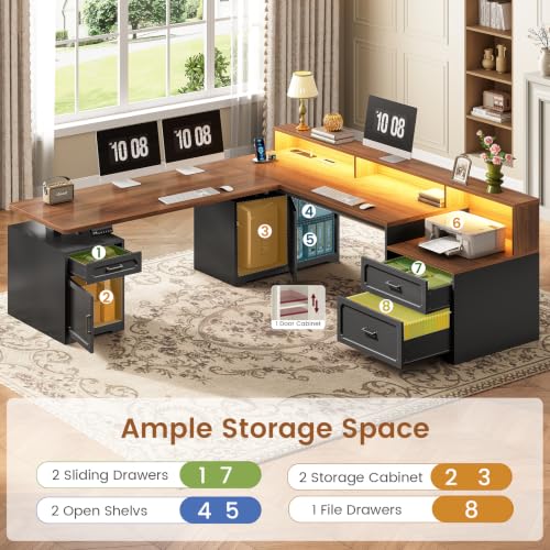 Farmhouse L Shaped Standing Electric Desk with Storage, Black, view 7