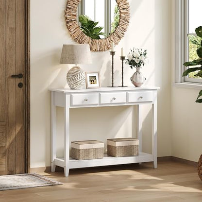 Yaheetech Console Table with 3 Drawers, 42" Entryway Table with Storage Shelves, Narrow Long Sofa Couch Tables for Living Room, Hallway, Foyer, Hall, White