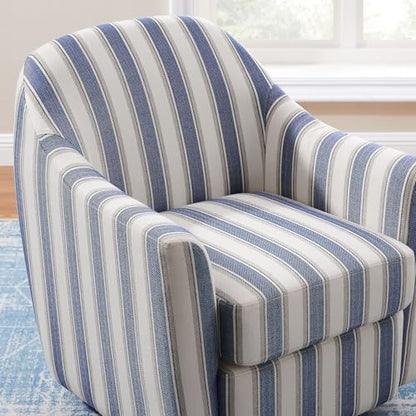 Swivel Accent Chair, Swivel Barrel Chair Modern Upholstered Round Armchair, Comfy Club Reading Chairs for Adults, Reading Accent Chairs for Living Room, Bedroom, Office (Navy Stripe)