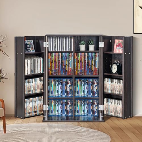 Media Storage Cabinet, DVD Cabinet with Doors and Shelves, CD Storage, view 3