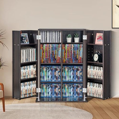 Media Storage Cabinet, DVD Cabinet with Doors and Shelves, CD Storage, view 3