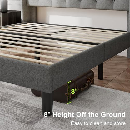 Queen Bed Frame with Upholstered Wingback Headboard, view 5
