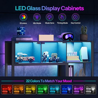 Computer Desk, 47.2" Gaming Desk with Hutch and LED Lights, view 5