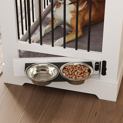 43.3" Farmhouse Dog Crate Furniture with Rotating Bowls & Drawers – Wooden, view 8