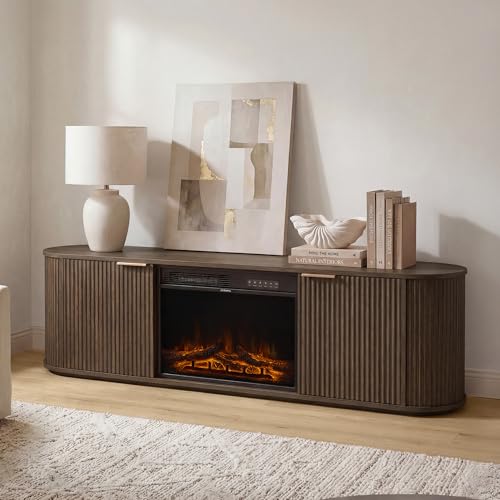 CHITA 70" Fireplace TV Stand with 23" Fireplace for TVs Up to 80", Walnut, view 7