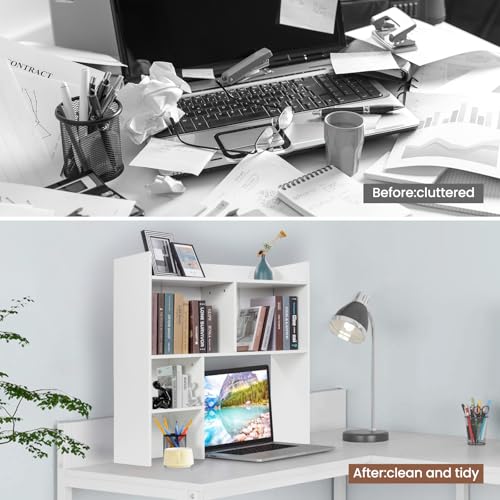 Desktop Bookshelf 36" Tall, White Desk Hutch for Dorm Computer Desk, view 6