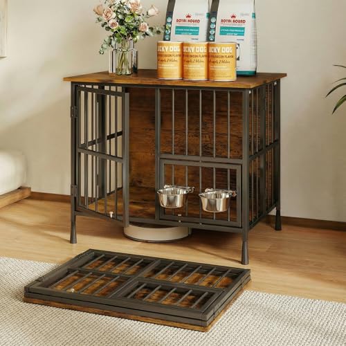 27'' Foldable Dog Crate Furniture, Small Dog Kennel with 2 Bowls, view 2