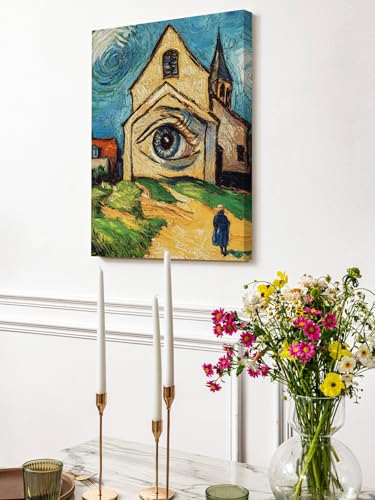 NuYeBiofx Abstract Farmhouse Starry Night Eye Canvas Wall Art Prints,48"x32" Framed Picture Artwork Rustic Oil Painting Art Printed Canvas Oil Painting for Living Room Bedroom Office,Ready to Hang